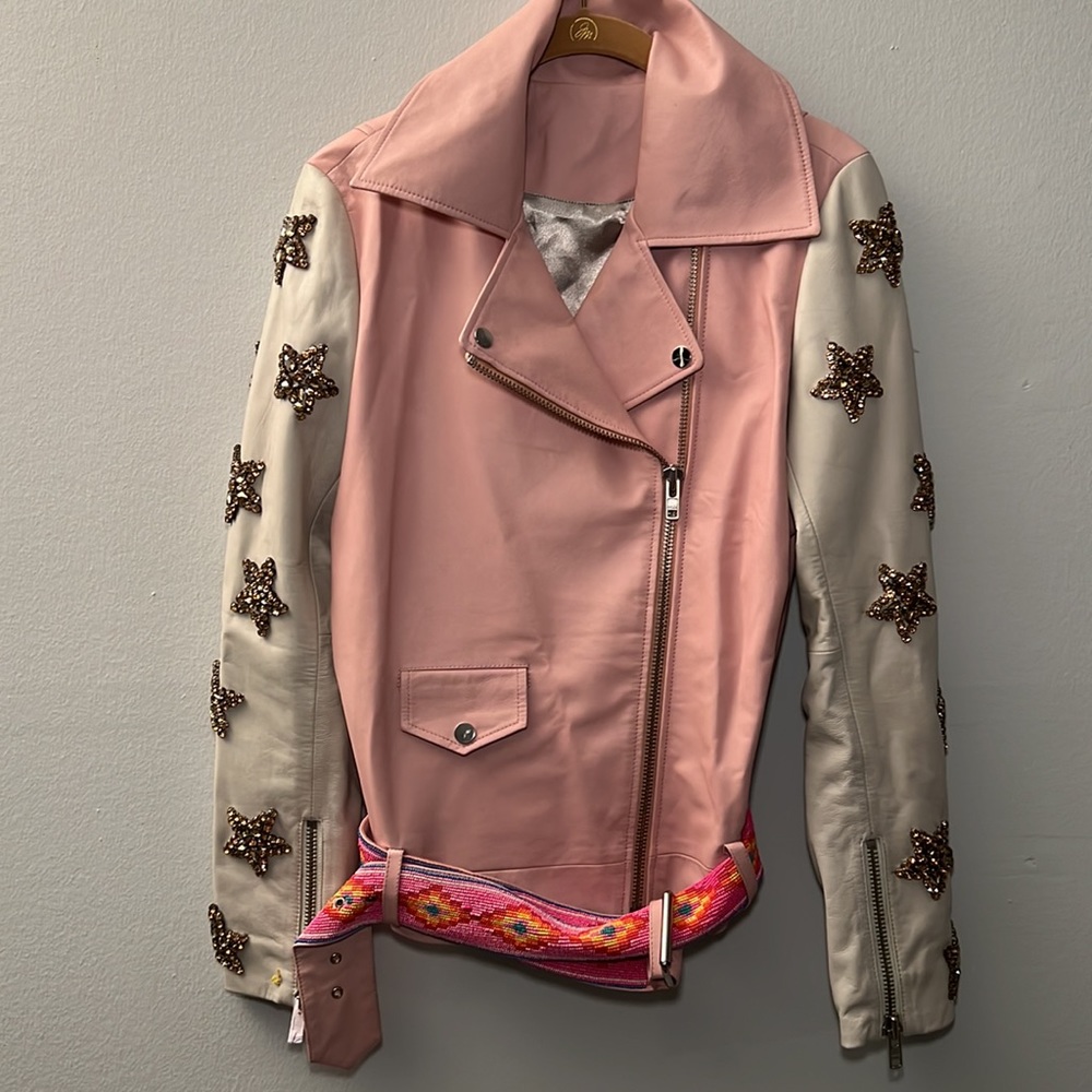 Star Embroided Authentic Leather Jacket